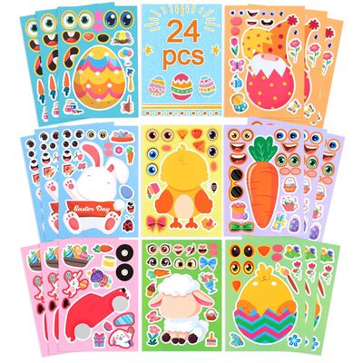 8-24pcs Easter Puzzle Stickers Rabbit Eggs Make a Face DIY A