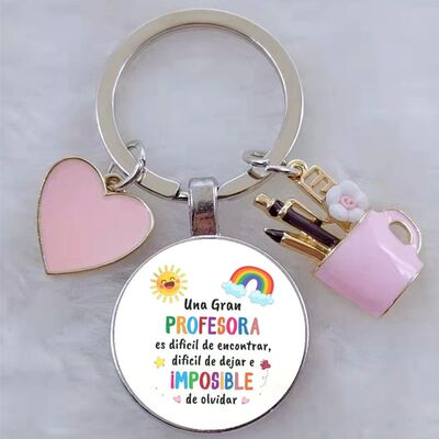 Gift for teachers with Spanish printed handmade glass convex