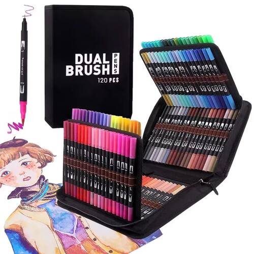 48/60/72/100/120 Colors Dual Tip Brush Marker Pens Watercolo
