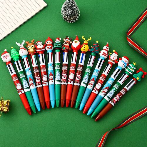 16Pcs new Christmas 4-color ballpoint pen Santa Claus Christ