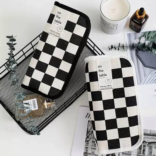 Simple Black and White Plaid Canvas Pencil Case School penci