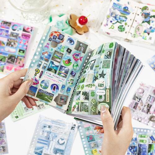 30Pcs/book Cute Die-cut Flash Decorative Stickers Book DIY S