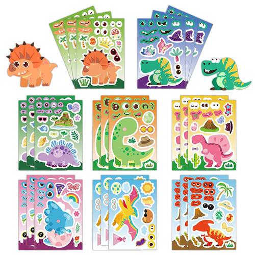 8/16PCS Creative Dinosaur Cartoon Collage Stickers DIY Game