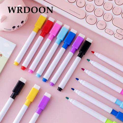 6pcs Brush Whiteboard Marker Pens Board Dry-Erase Pen With E