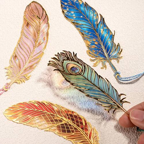 Vintage Laser-Cut Peacock Feather Bookmark-Prismatic Light E