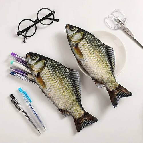 2/1pcs Creative Funny Fish Shaped Pen Bag Pens Crucian Carp
