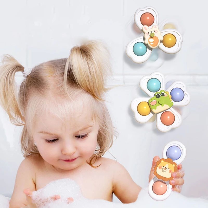 3 in 1 Suction Cups Spinning Top Toy For Baby Game Infant Te