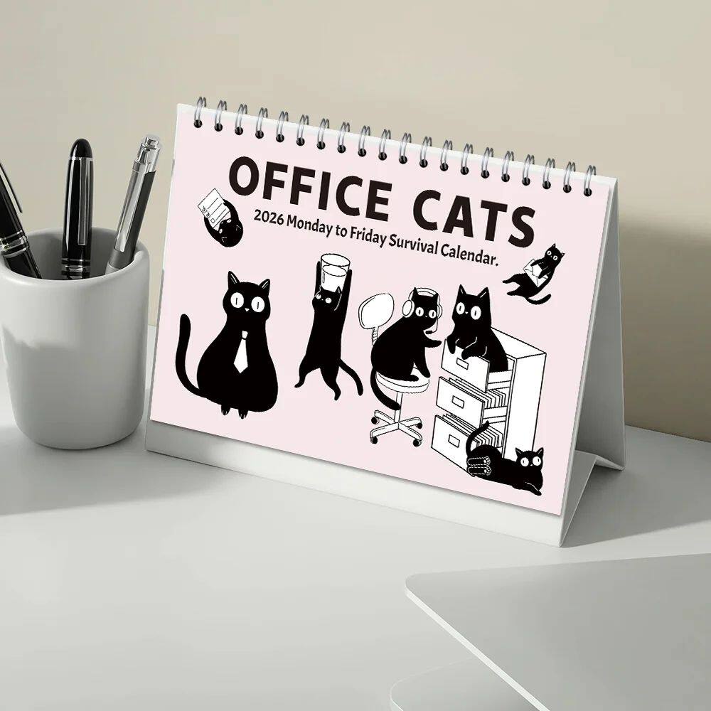 1PC 2026 Calendar, Cute Cat Illustrations Desktop Calendar,C