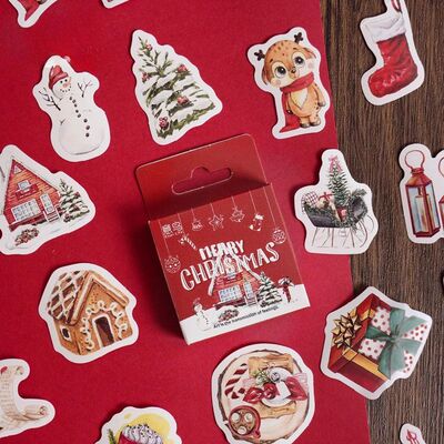 46pcs Christmas Stickers Boxed Happy Christmas Series Retro