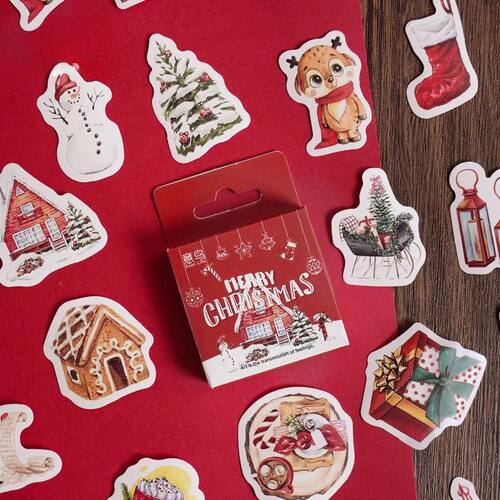46pcs Christmas Stickers Boxed Happy Christmas Series Retro
