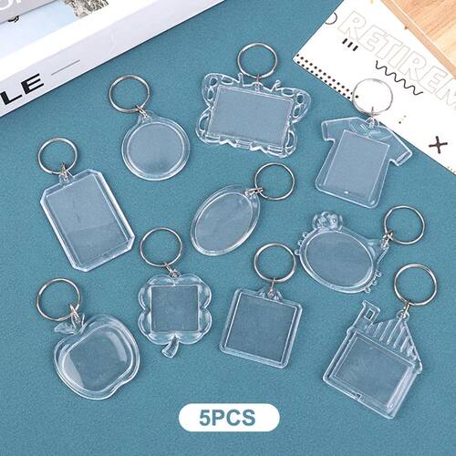 5pcs Blank Photo Frame Keychain Clear Acrylic Keyring Insert