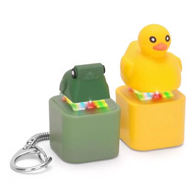 Small Yellow Duck and Frog Keychain, Duck Frog Clicker with