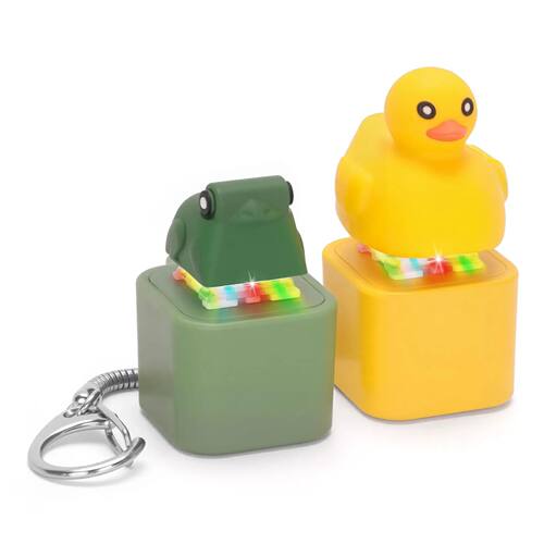 Small Yellow Duck and Frog Keychain, Duck Frog Clicker with