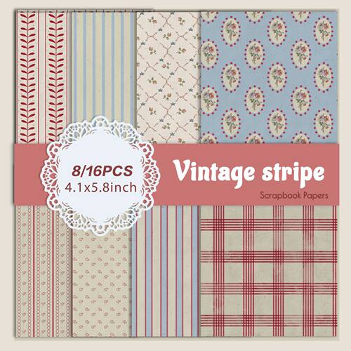 Vintage Stripe Wave Point Pattern Scrapbook Paper 8/16 PCS S