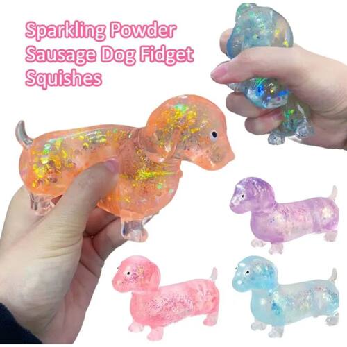 Sparkling Powder Sausage Dog Fidget Squishes Pinch Soft Malt