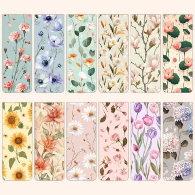 12pcs Floral Magnetic Bookmarks Set, Durable Paper Book Page