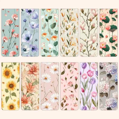 12pcs Floral Magnetic Bookmarks Set, Durable Paper Book Page
