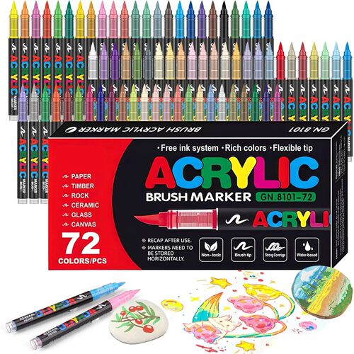 12-72 Colors Acrylic Paint Pens Markers Brush Tip Paint Mark