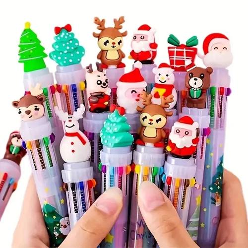 10Colors Random Christmas Ballpoint Pen Cute Santa Claus Mul