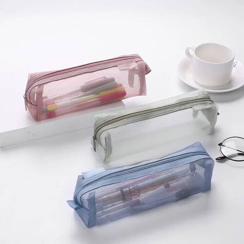 Mesh Pencil Case Transparent Pens Pouch Cute Simple Aestheti