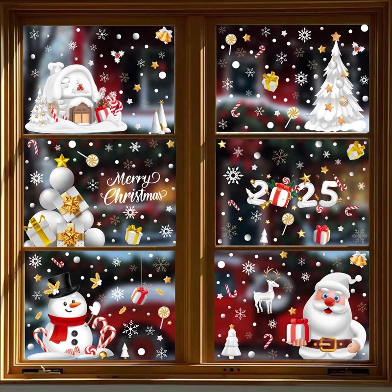 1Set Christmas Window Stickers PVC Xmas Glass Sticker Kids R