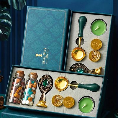 9PCS -European retro wax sealed stamps, wax+spoon+candle+sta