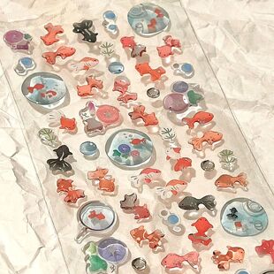 Goldfish Crystal Drop Adhesive Sticker, Ins Transparent Cute