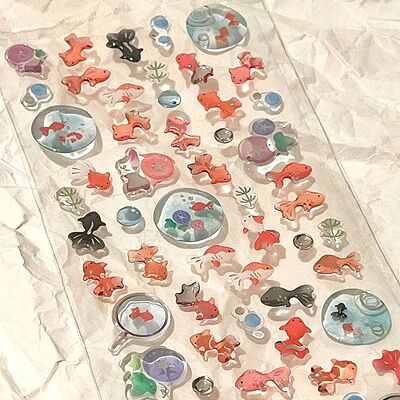 Goldfish Crystal Drop Adhesive Sticker, Ins Transparent Cute