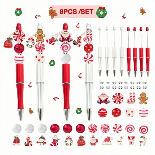 8PCS Red Silver Colored Christmas Candy Themed DIY Bead Ball