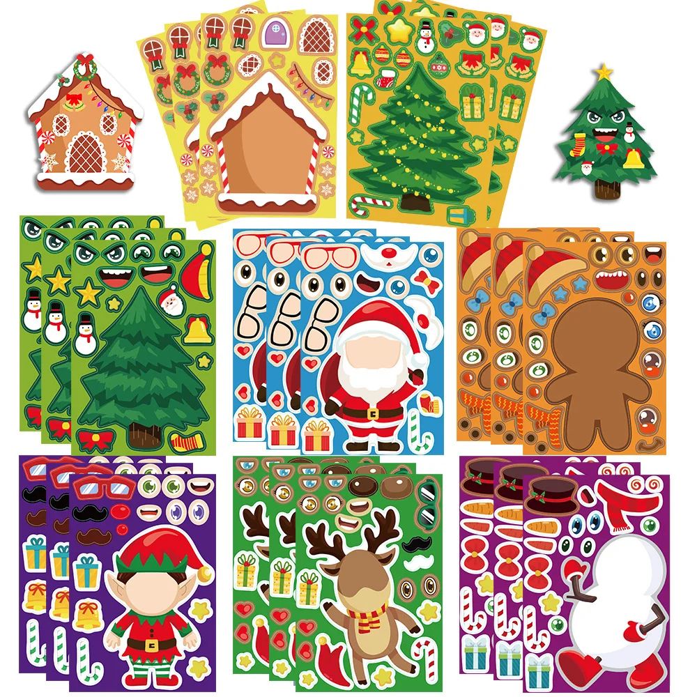 8 Sheets Christmas Puzzle Stickers Create Your Own Santa Cla