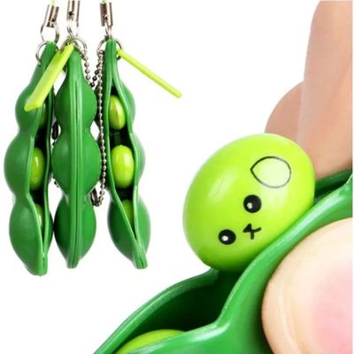 2Pcs Peapod Fidget Toy Squeeze A Bean Edamame Pea Keychain K