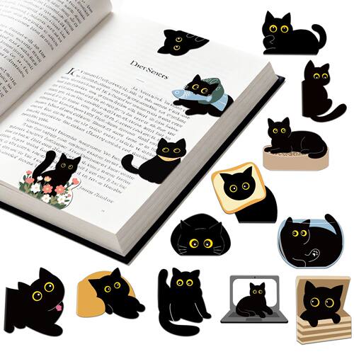 30pcs Cute Black Cat Magnetic Bookmarks | Kawaii Black Cat B