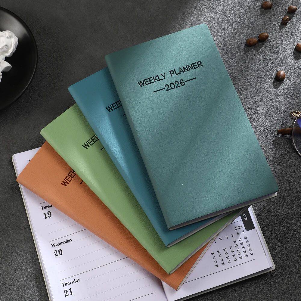 1pc A6 size 2026 daily planner, Morandi color leather calend
