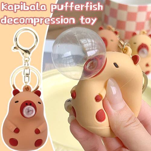 Capybara Doll Pinch Music Keychain Toys Squeeze Spit Bubble