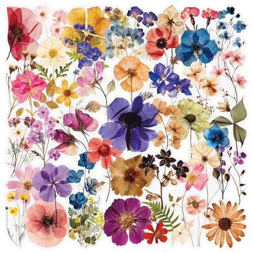 50/200PCS Transparent PET Flower Plant Material Stickers Han