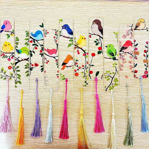 10/8pcs/1pc acrylic bookmark, clover, bird, transparent flow