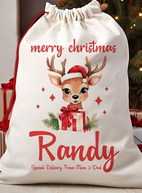 Santa's Personalized Sack for Kids Canvas Reindeer Gift Bag