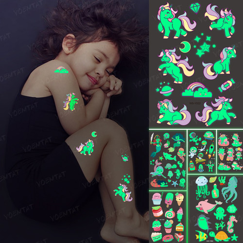 Luminous Night Tattoo Stickers For Children Unicorn Stars Te