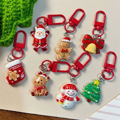 10-30Pcs Cute Cartoon Elk Santa Keychain, Christmas Party Bi