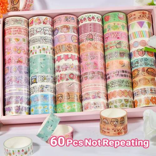 60 PCS/Set Cute Washi Tapes 1.5cm Adhesive Decorative Maskin