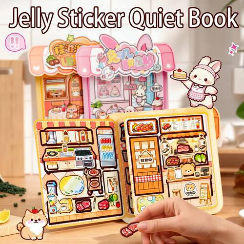 Cute Pet Jelly Stickers Quiet Book, No-Cut Handmade Educatio