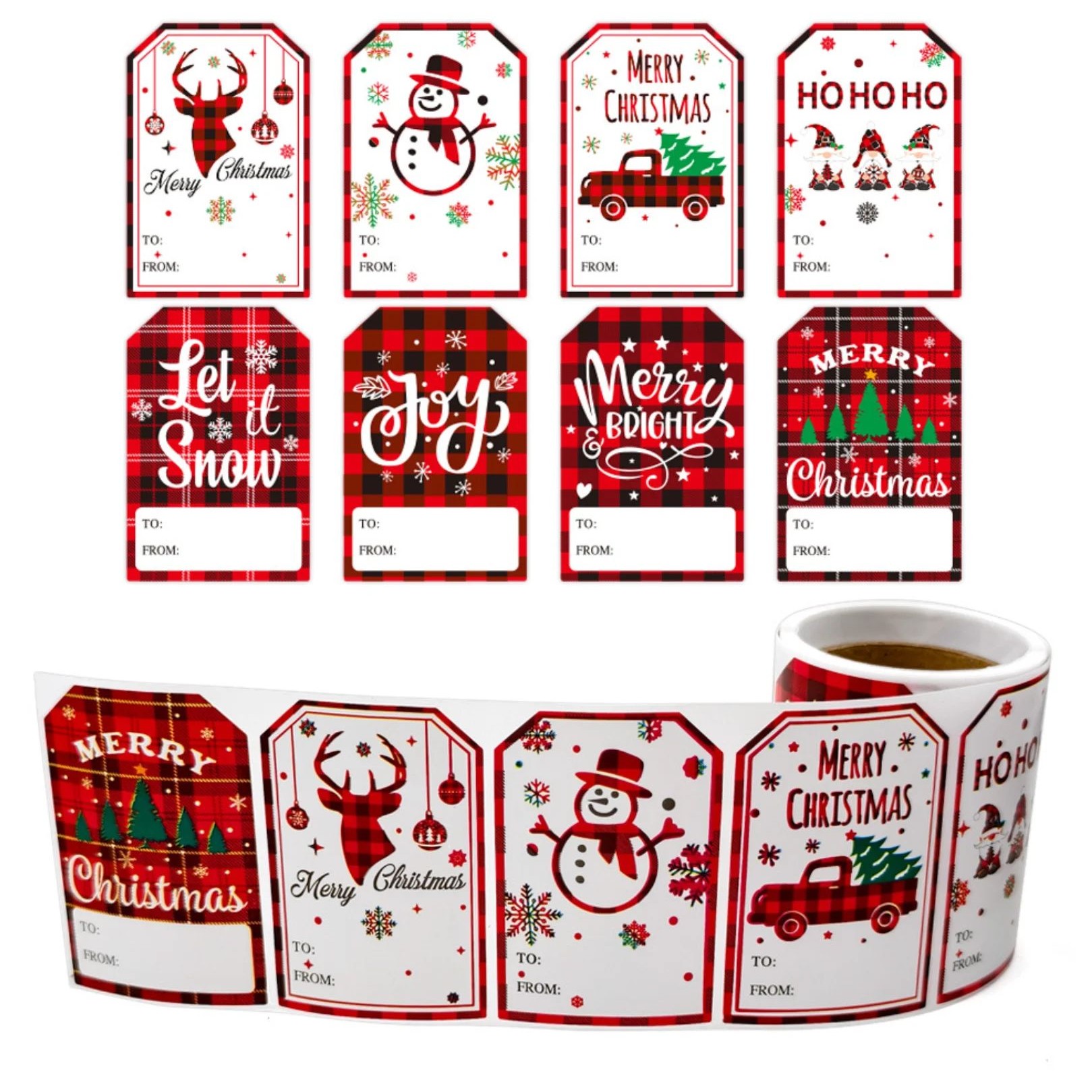 100 pcs Christmas Gift Labels Self-Adhesive Grid Buffalo Pla