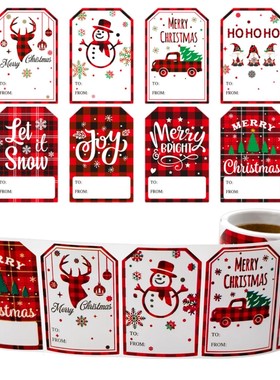 100 pcs Christmas Gift Labels Self-Adhesive Grid Buffalo Pla