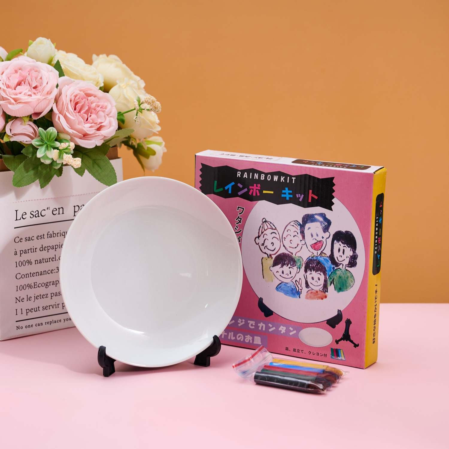 日本SUNART儿童绘画陶瓷展示盘