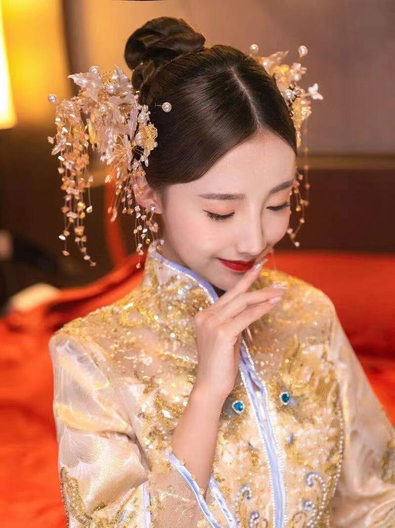 中式新娘结婚头饰秀禾礼服小清新古装水晶盒凤发冠霞帔套装古风婚
