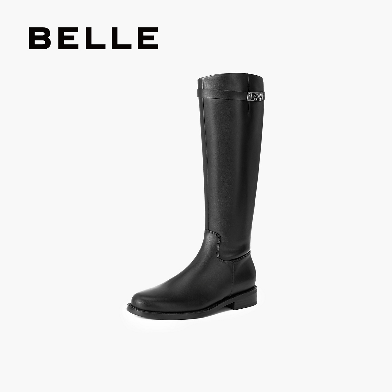 百丽质感骑士靴女2025冬新商场同款真皮百搭高筒靴3QFB8DG5