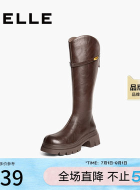 百丽时尚显瘦V口弹力靴女2025冬新厚底粗跟增高弹力高靴B2833DG5