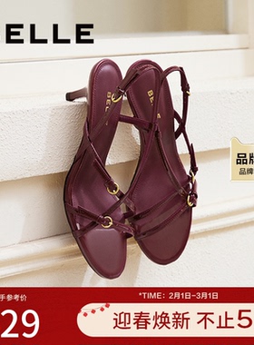 百丽优雅一字带凉鞋2025夏新商场同款真皮交叉绑带高跟鞋3WS33BL5