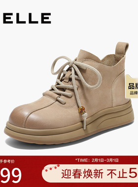 百丽复古可爱大头休闲靴女2025冬新商场同款真皮厚底短靴E5D2DDD5