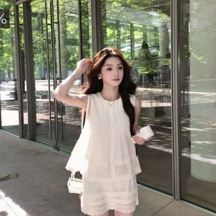 温柔系套装 上衣轻熟小众不撞款 韩版 女洋气无袖 花边半身裙 套装 新款